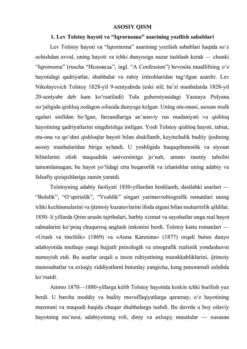 Lev Tolstoyning “Iqrornoma” asaridagi diniy e'tiqodlarni tahlil etish 4