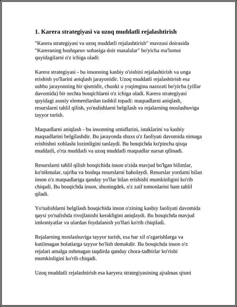 KARERANING BOSHQARUV SOXASIGA DOIR MASALALARI 4