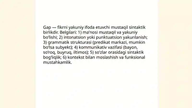 Sintaksis. Gap va uning bo‘laklari. 4