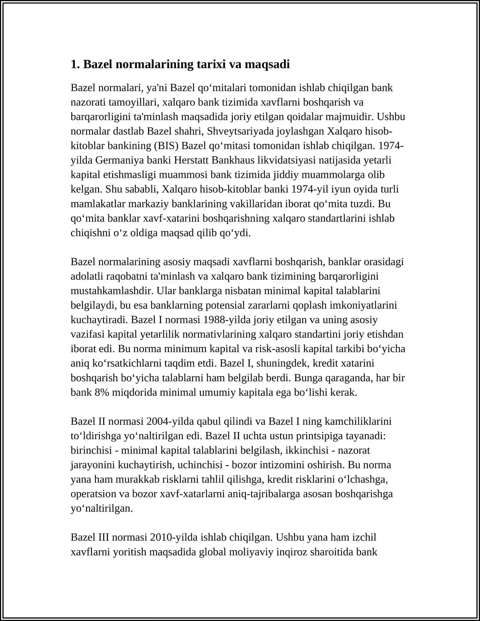BANK TIZIMIDA XALQARO STANDARTLAR HAMDA BAZEL NORMALARI 4