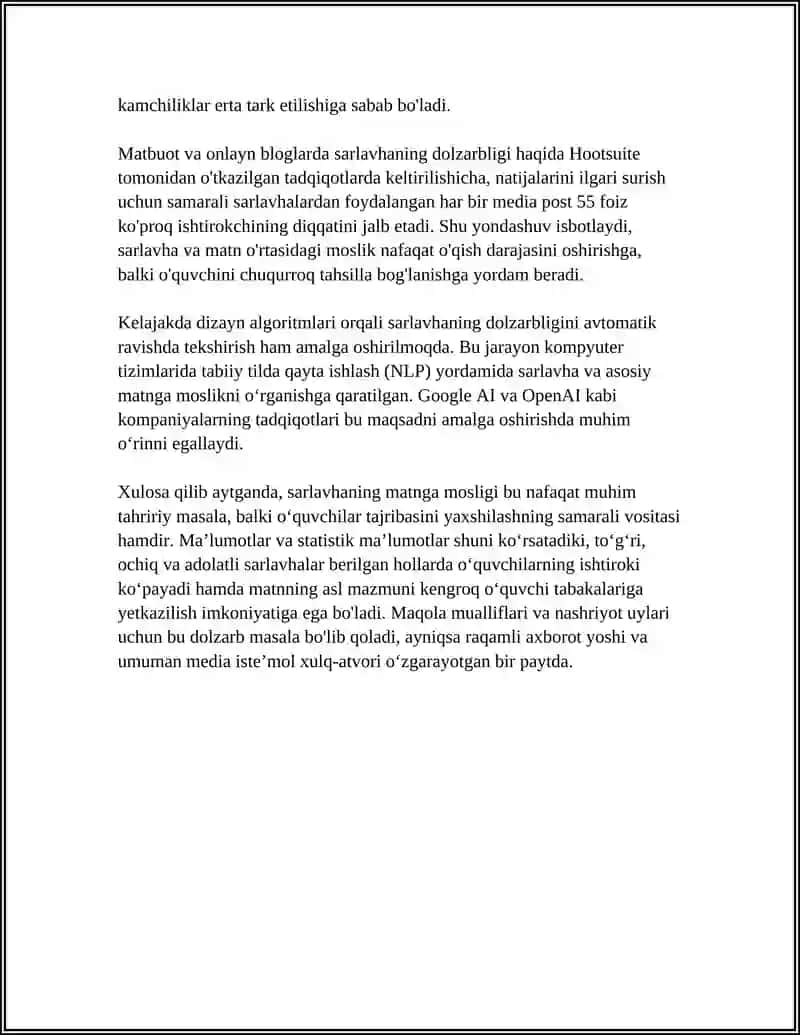 SARLAVHA VA MATN MUNOSABATI 4