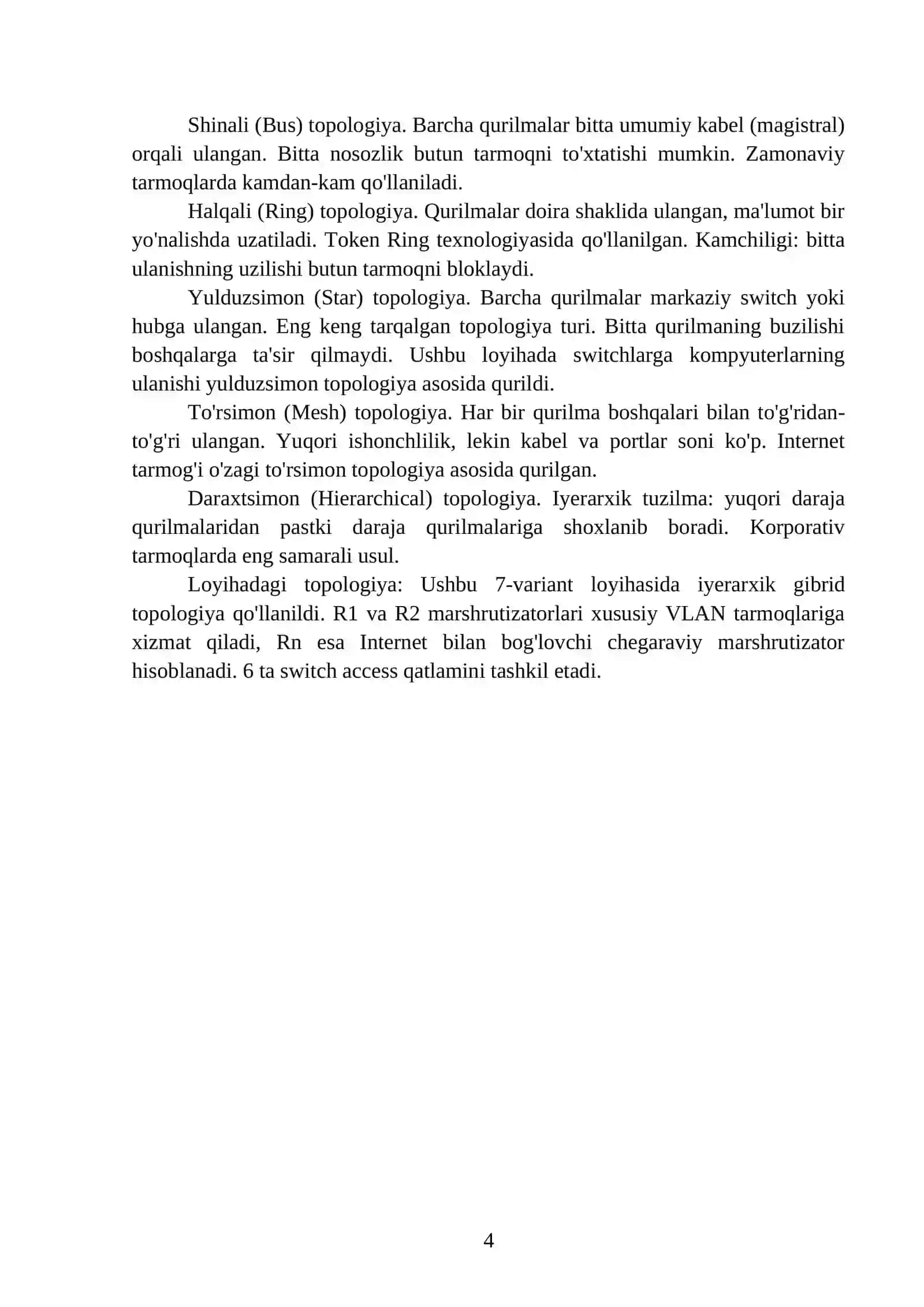 Ma'lumot uzatish tarmog'ini Cisco Packet Tracer dasturida loyihalash 4