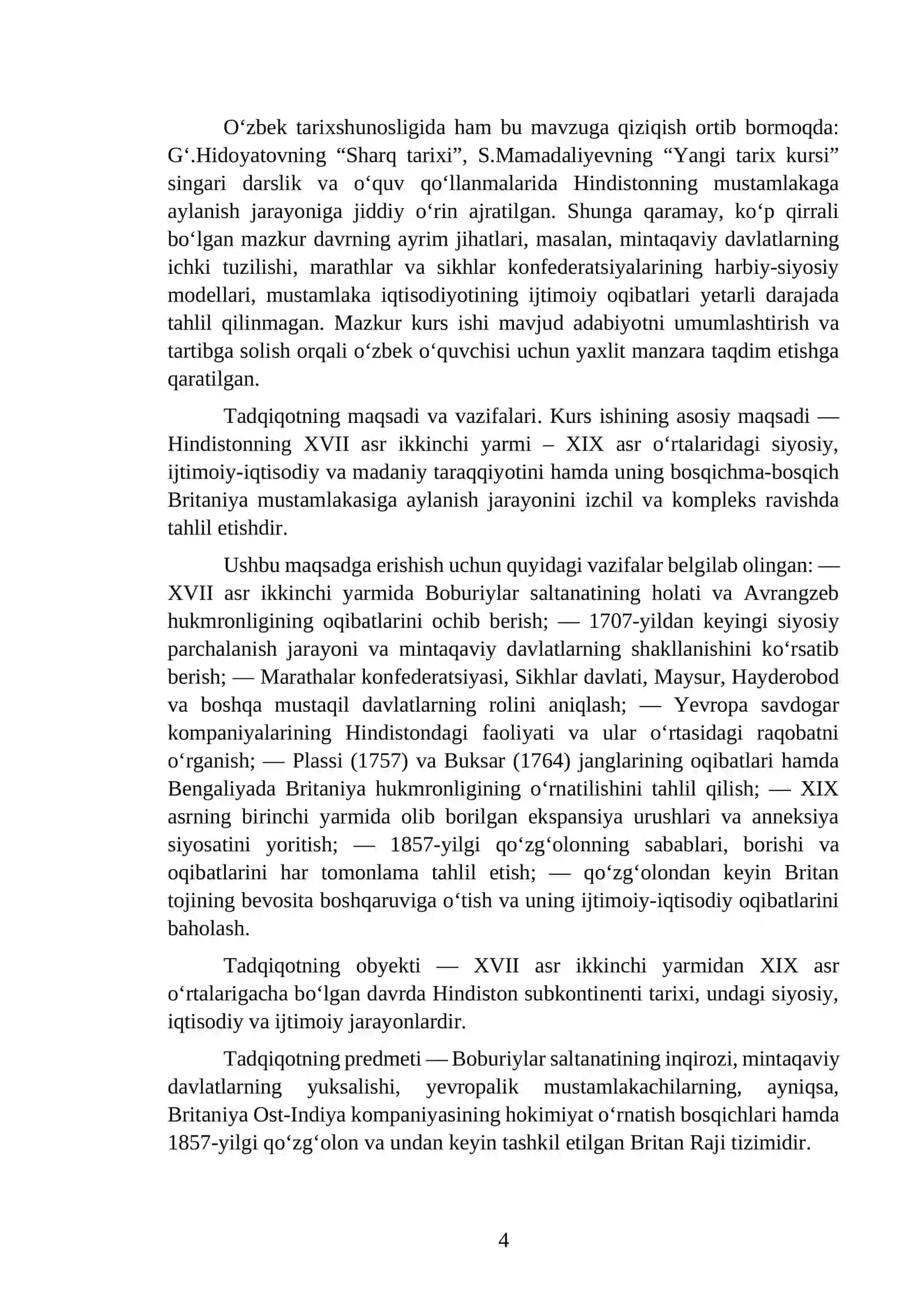 HINDISTON XVII ASRNING IKKINCHI YARMI – XIX ASR O‘RTALARIDA 4