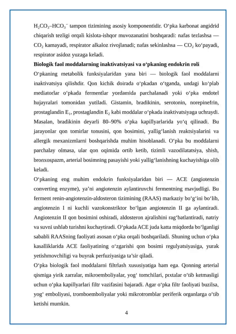 O'pkaning metabolik funksiyalari va ularning buzilishlari 4
