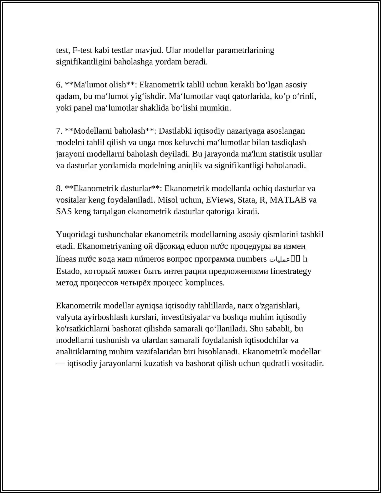 Ekanometrik MODELLARNI TUZISH 4