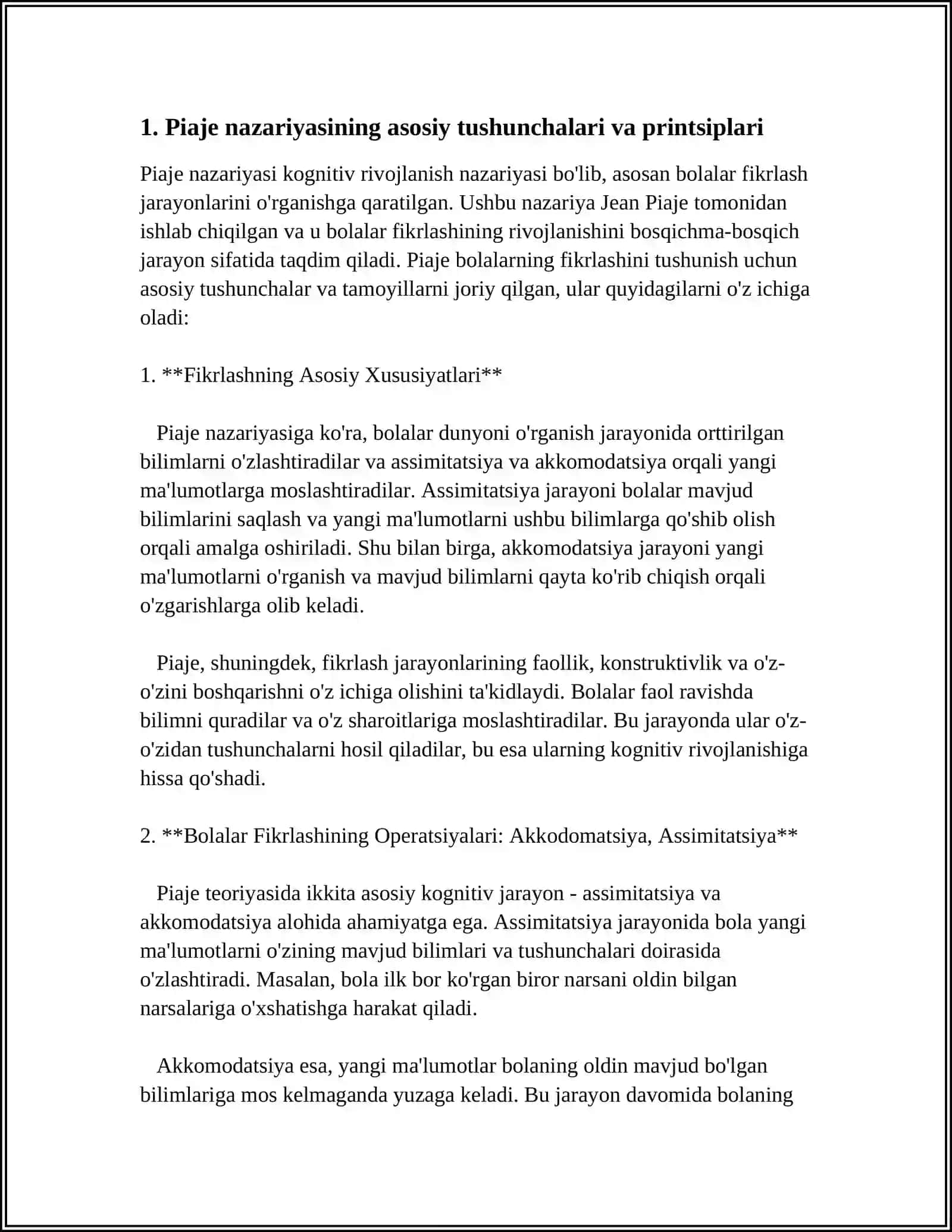 J.PIAJE KOGNITIV RIVOJLANISH NAZARIYASI 4