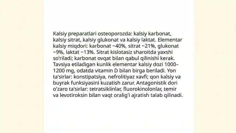 Vitaminlar. Osteoporozni davolash vositalari 4