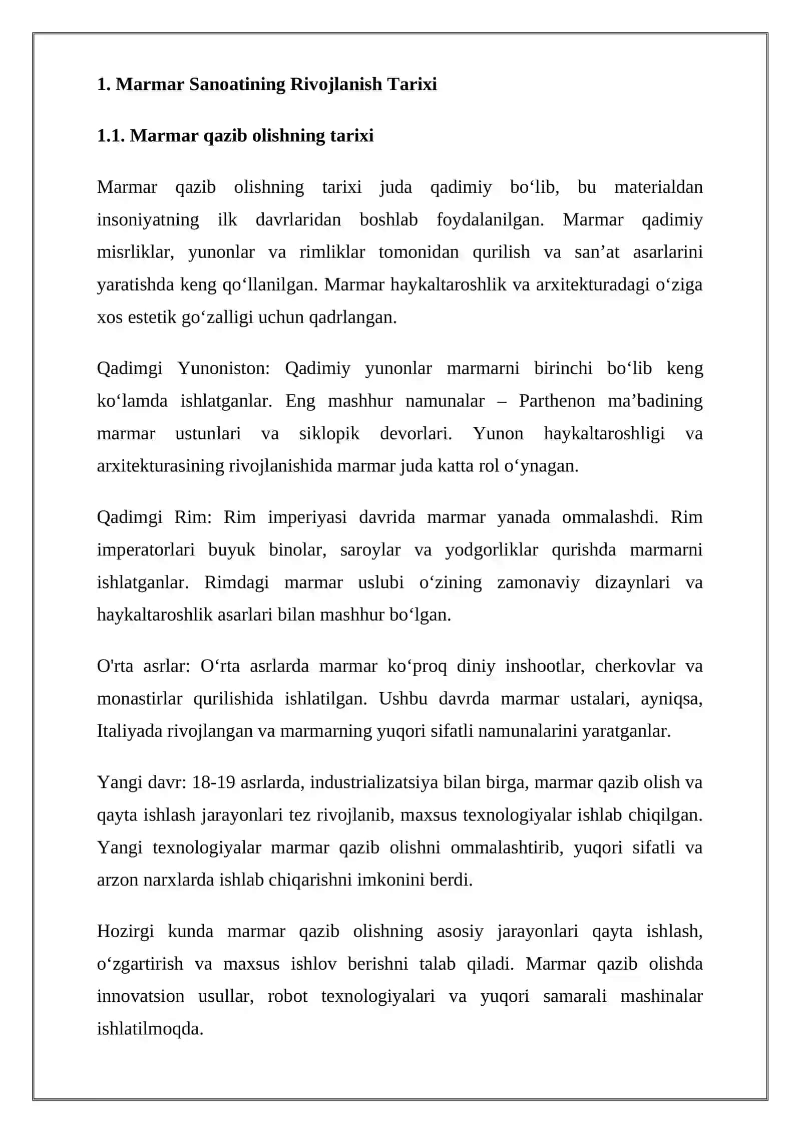 Marmar sanoatining rivojlanish tarixi 4