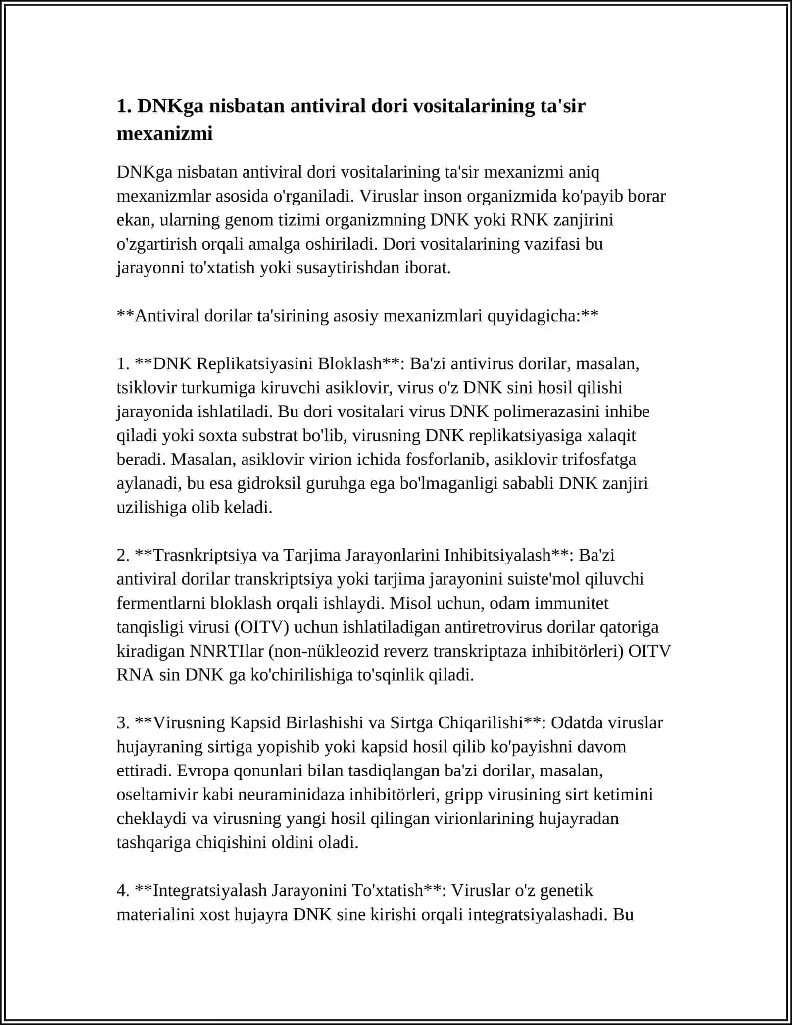 VIRUSLAR VA ÒSMALARGA QARSHI DORI VOSITALARINING TA'SIR MEXANIZMLARI 4