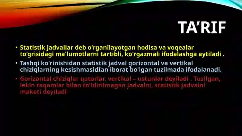 STATISTIK JADVAL VA GRAFIKLAR 4