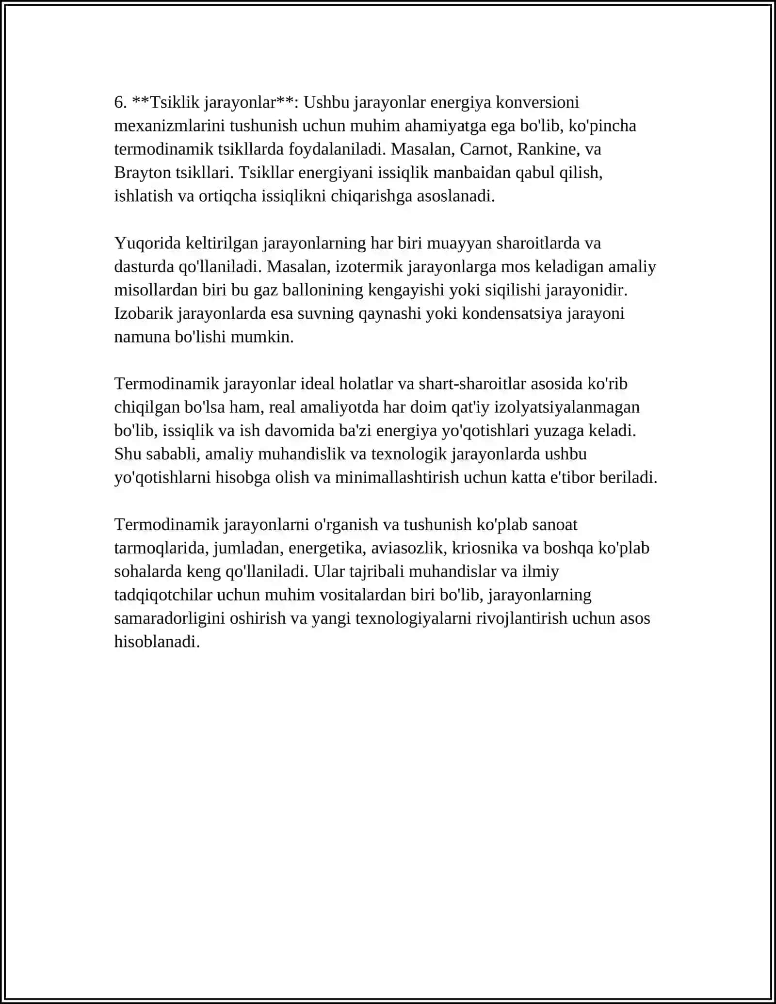MUSTAQIL ISH Mavzu: TERMADINAMIK JARAYONLAR 4