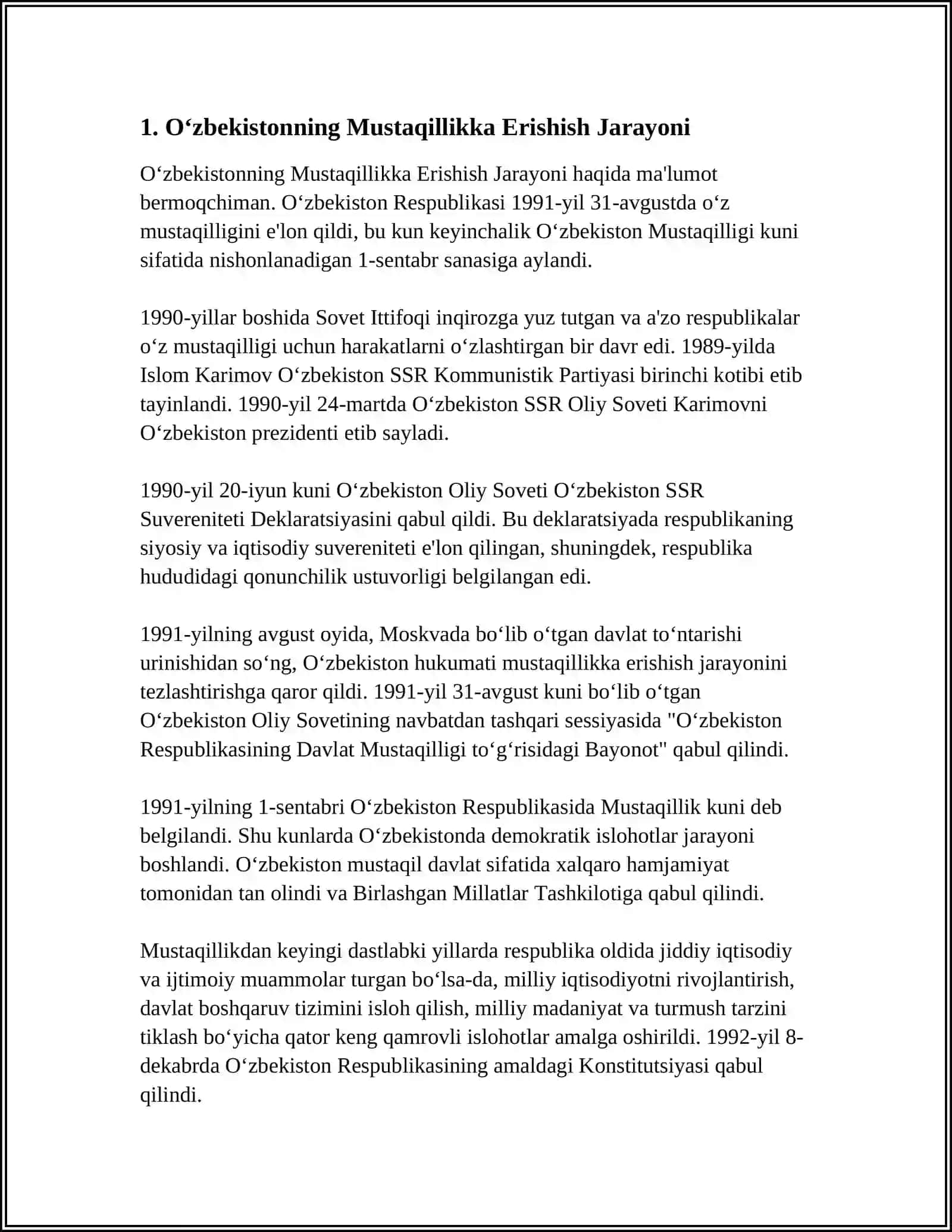 MUSTAQILLIKA ERISHISH ARAFASIDA OʻZBEKISTONDAGI IJTIMOIY-SIYOSIY JARAYONLAR 4