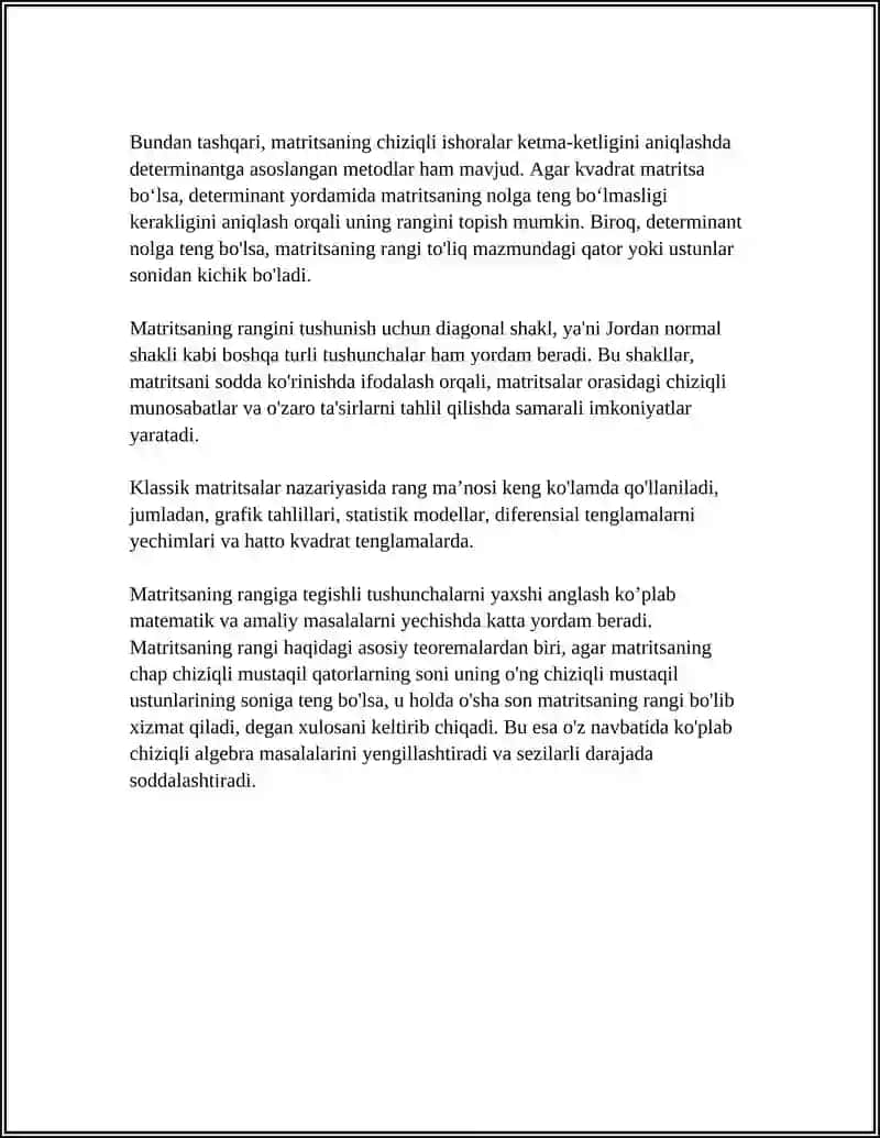 MATRITSANING RANGI HAQIDAGI TEOREMA 4