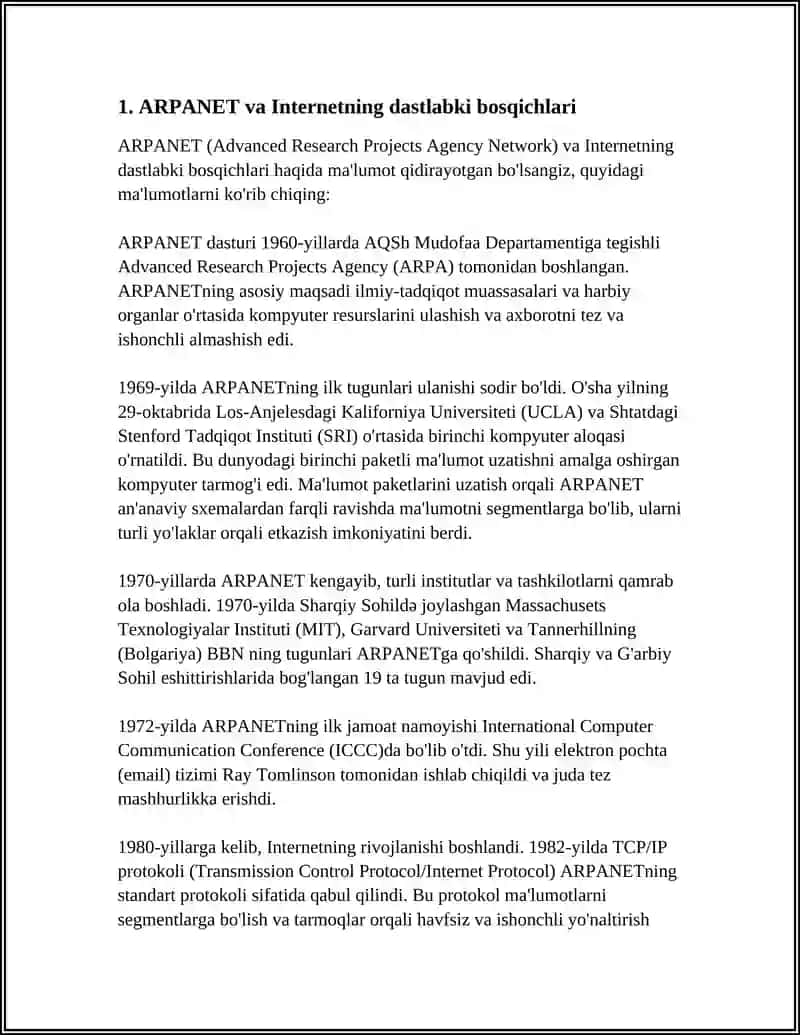 INTERNETNING ZAMONAVIY XIZMATLARI. INTERNETNING RIVOJLANISH TARIXI 4