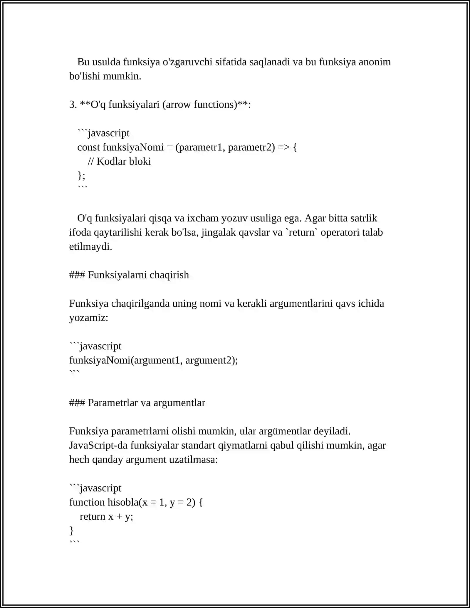 JavaScript da funksiyalar tushunchasi 4