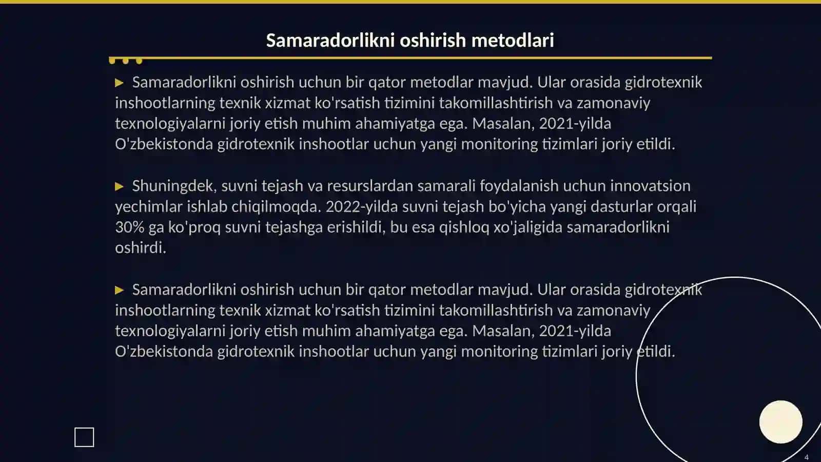 Gidrotexnik inshoatlar samaradorlikgini ishlab chiqish 4