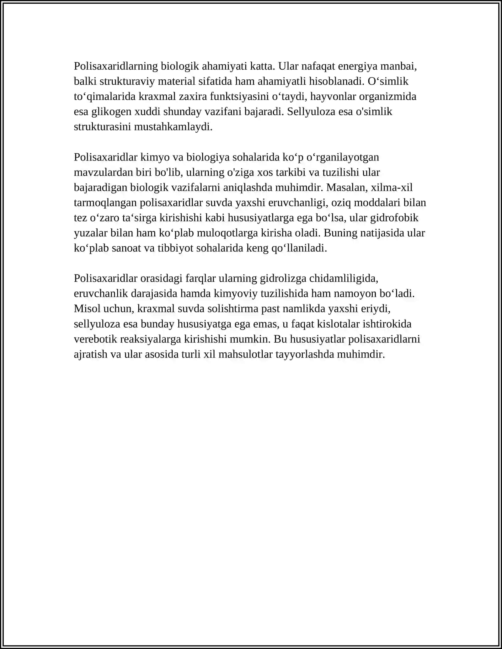 POLISAXARIDLAR KRAXMAL GLIKOGEN SELLYULOZA VA ULARNING BIOLOGIK AHAMIYAT 4