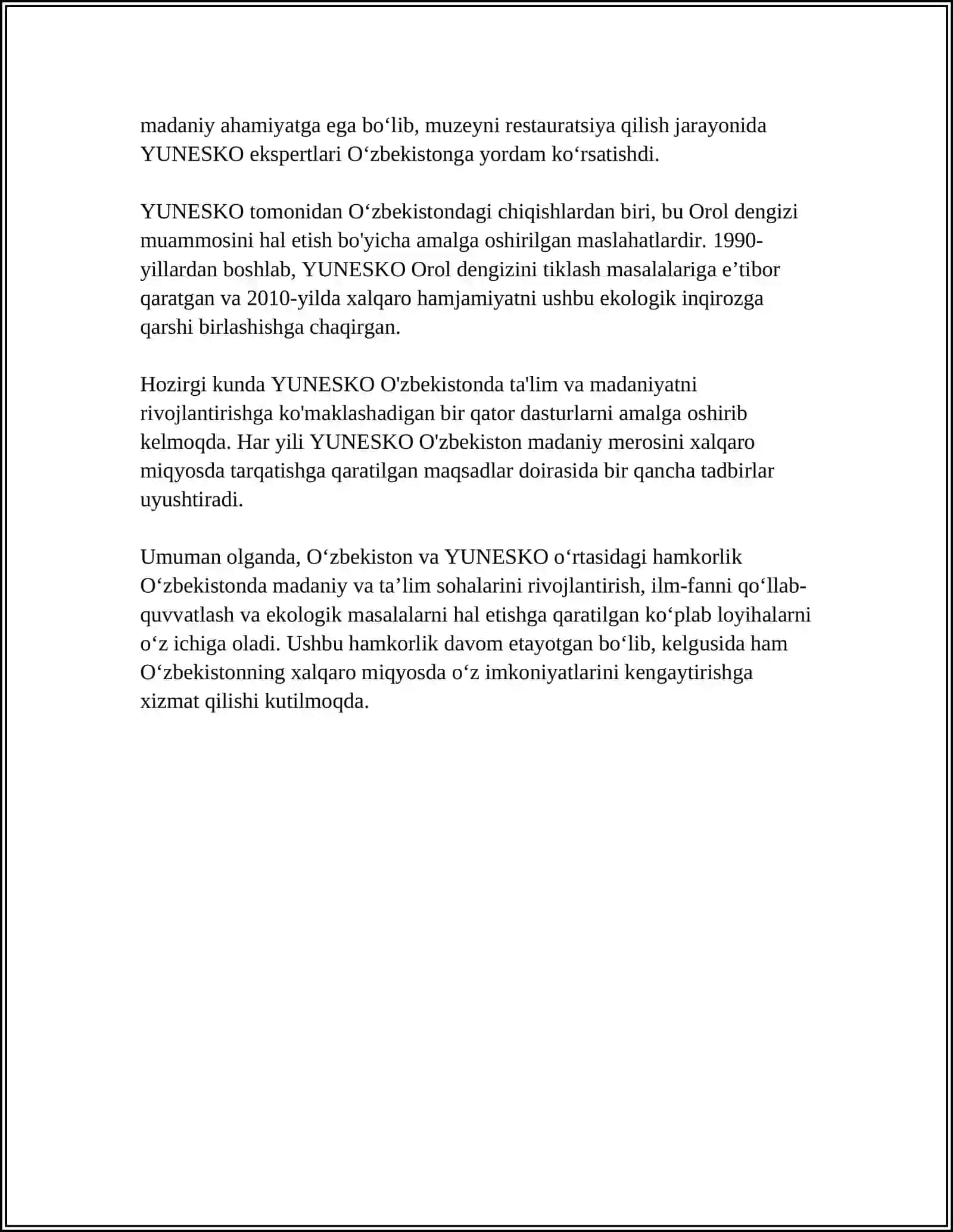 OʻZBEKISTON VA YUNESKO MUNOSABATLARI 4