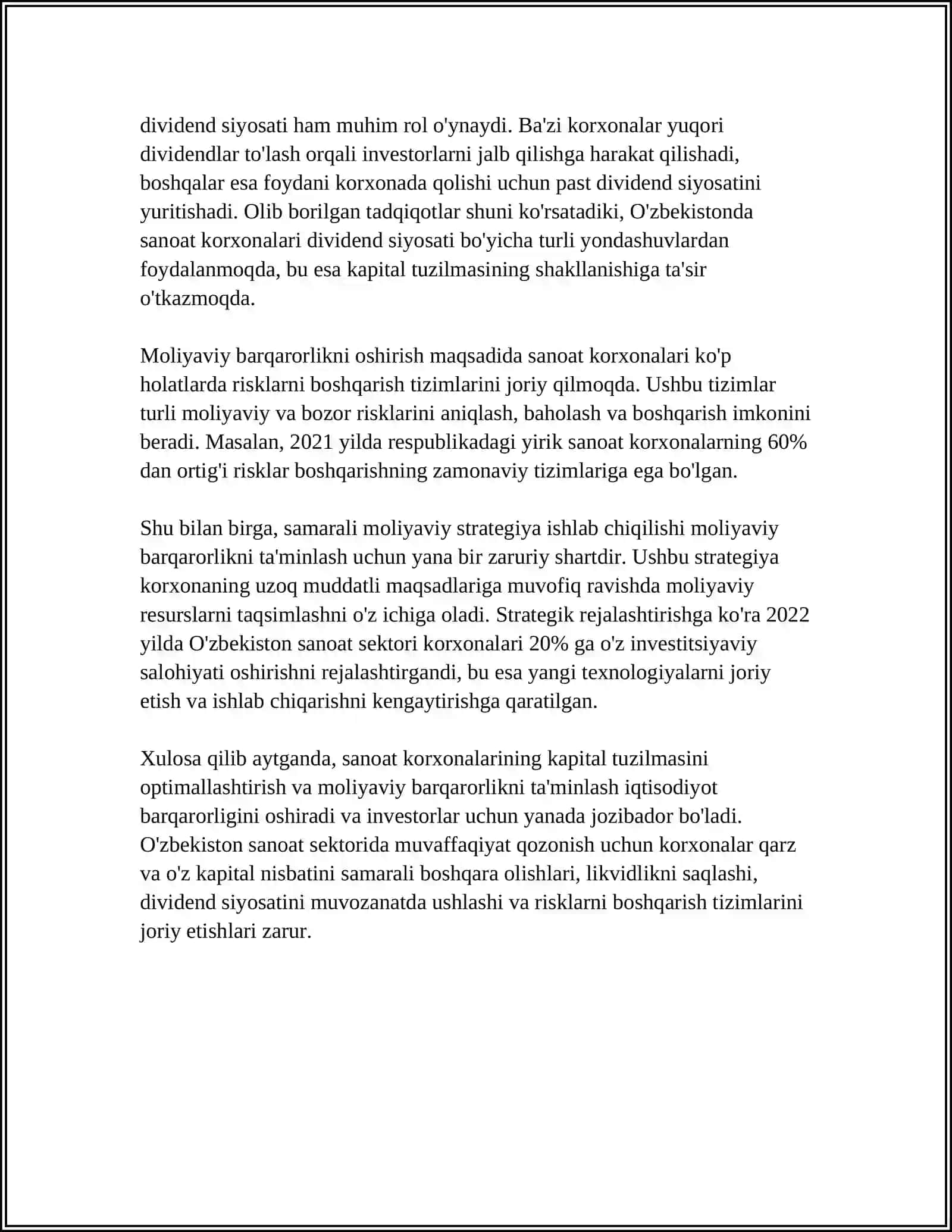 IQTISODIYOTNING RAQOBATBARDOSHLIGINI OSHIRISH SHAROITIDA SANOAT KORXONALARINING MOLIYAVIY BARQARORLIGINI TAʼMINLASH YOʻNALISHLARI 4