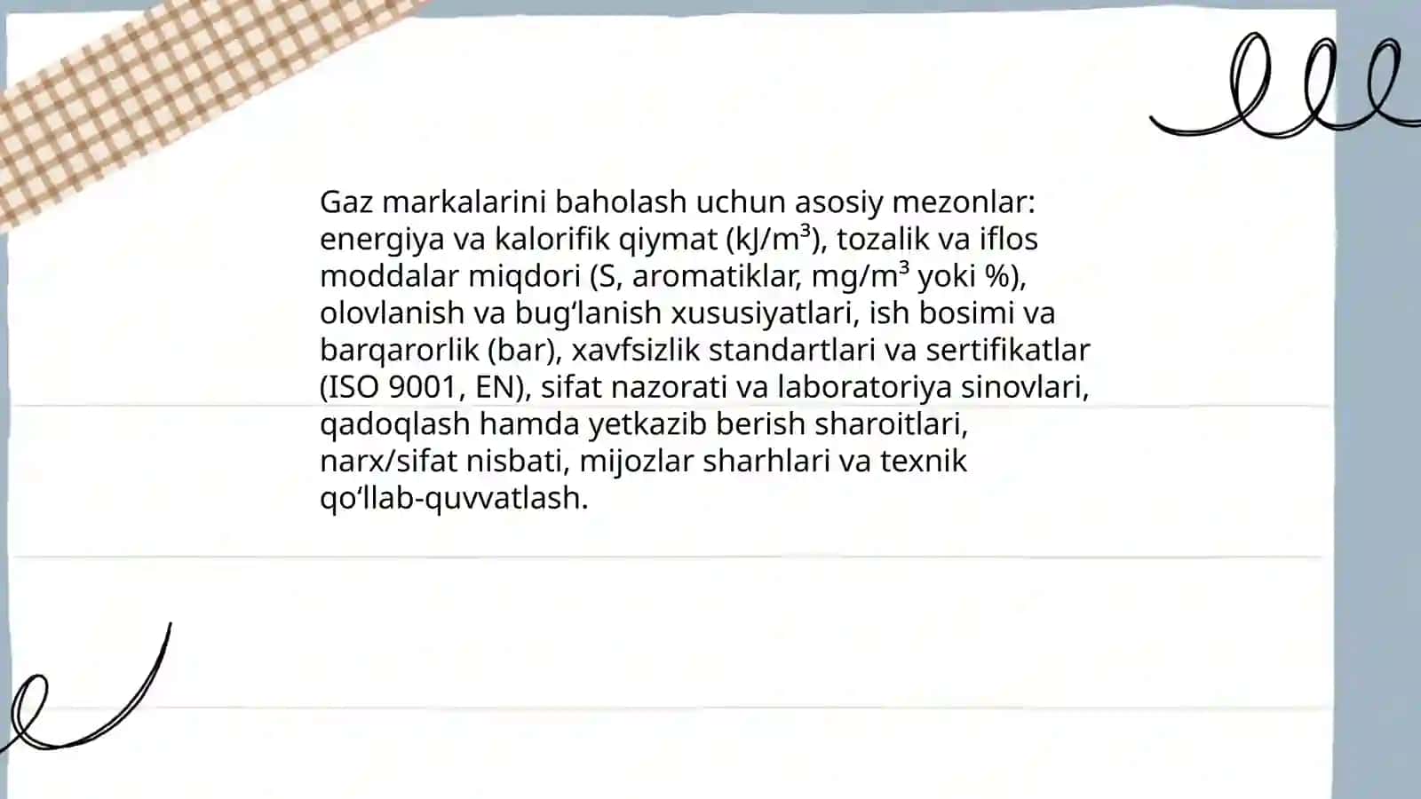 Gaz markalarining sifat mezonlari 4