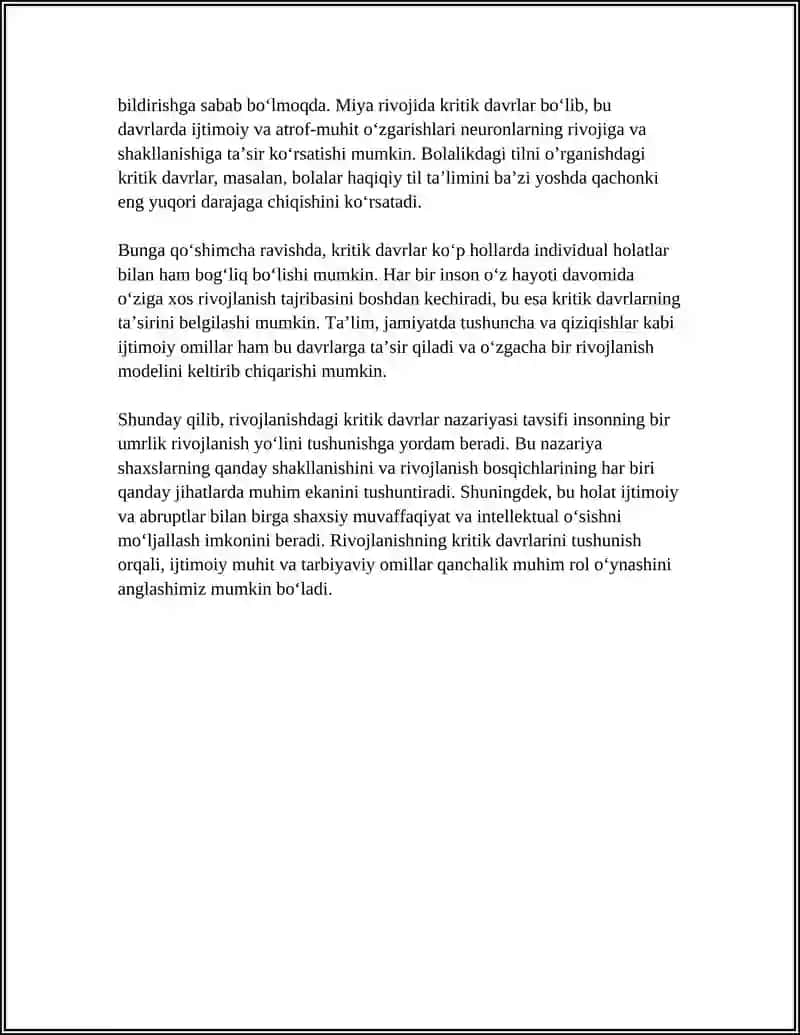 RIVOJLANISHDAGI KRITIK DAVRLAR 4