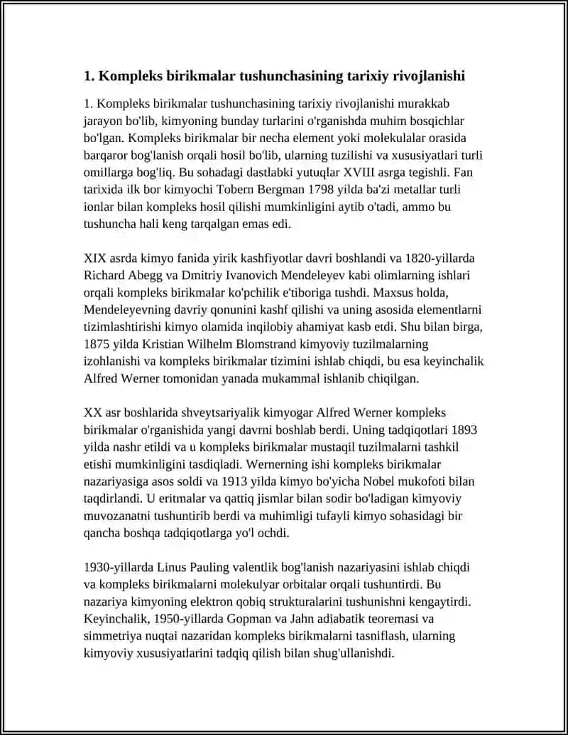 Kompleks birikmalar tushunchasining tarixiy rivojlanishi 4