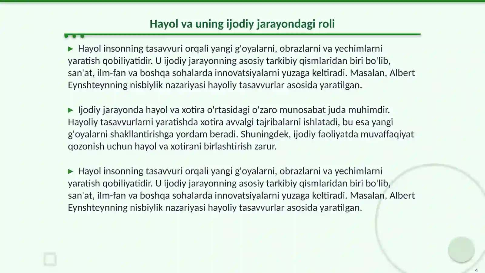 Xotira. Hayol. Tafakkut 4