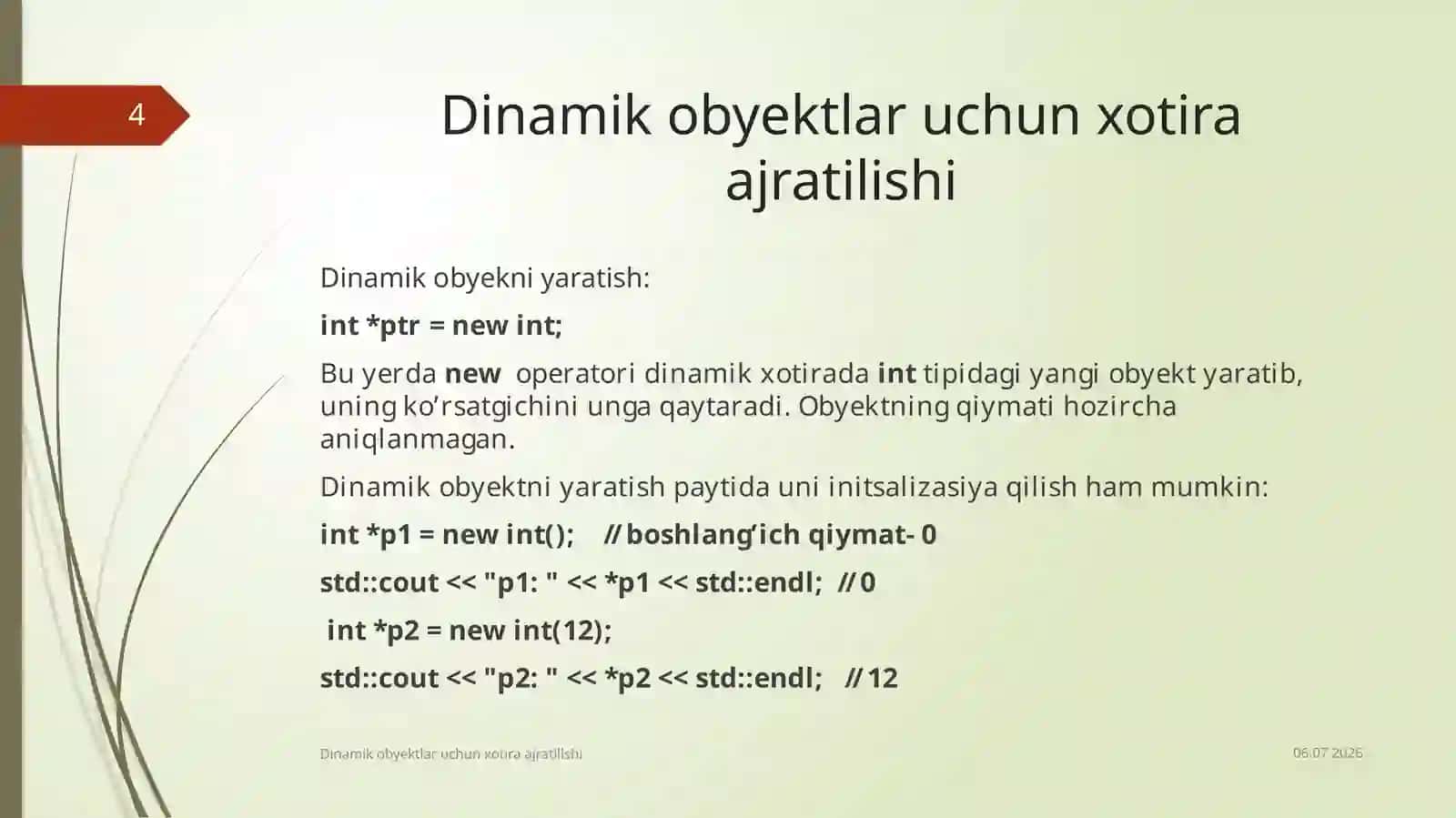 Dinamik obyektlar. Dinamik massivlar 4