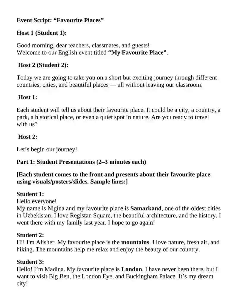 Event Report on the Topic: “Favourite Places” by Akmuratova Sabrina 4