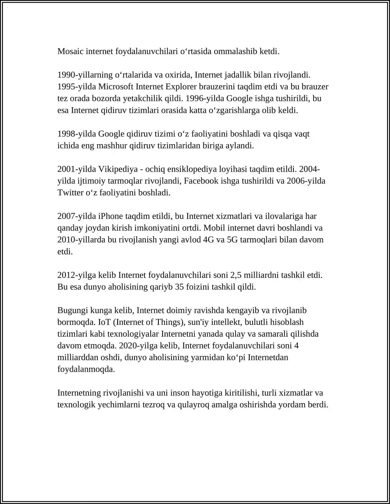 INTERNETNING ZAMONAVIY XIZMATLARI VA RIVOJLANISH TARIXI 4