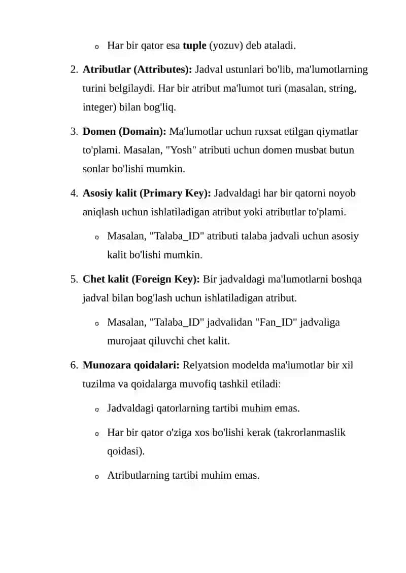 Koddning relyatsion modeli 4
