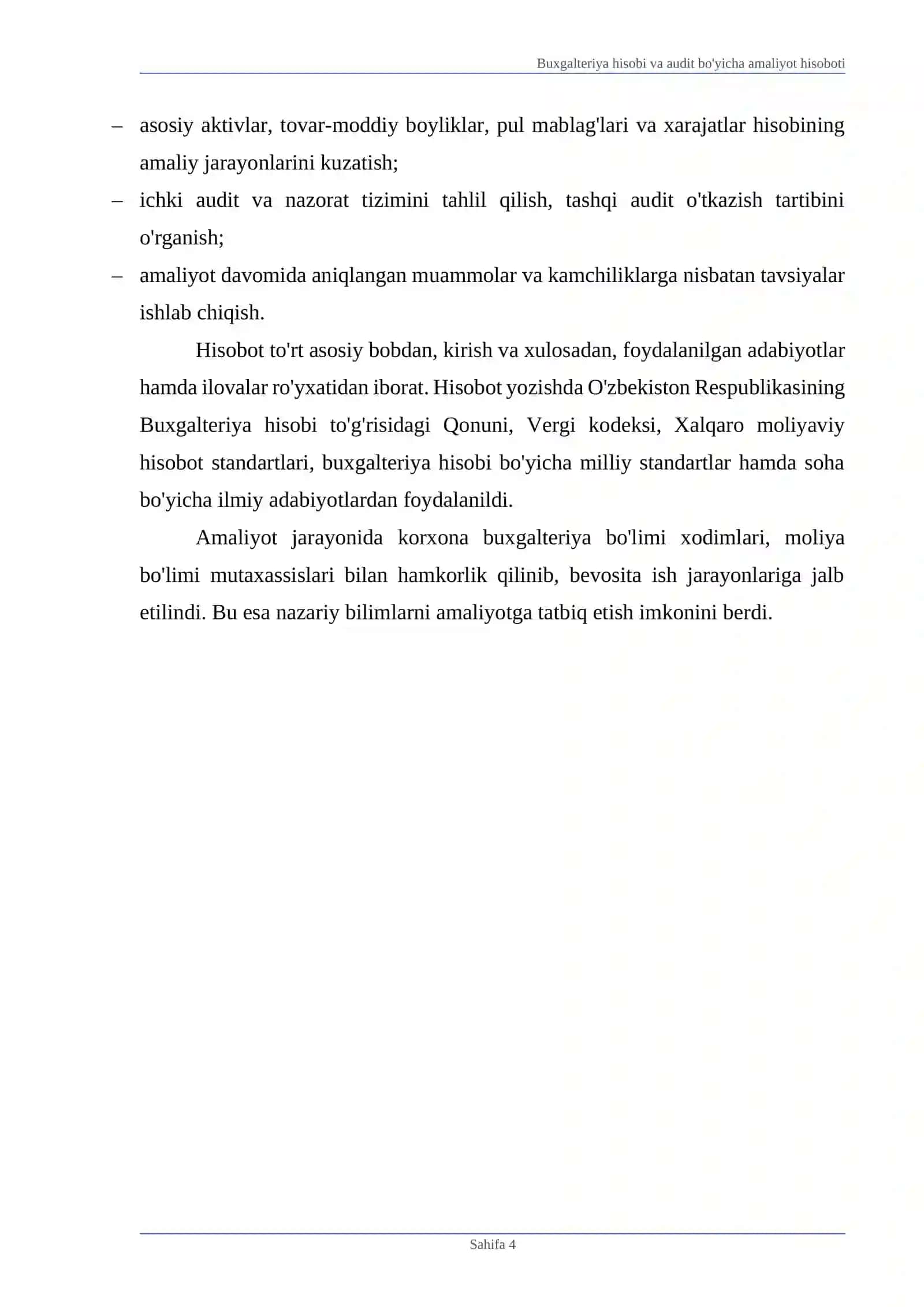 Buxgalteriya hisobi va audit bo'yicha amaliyot hisoboti 4