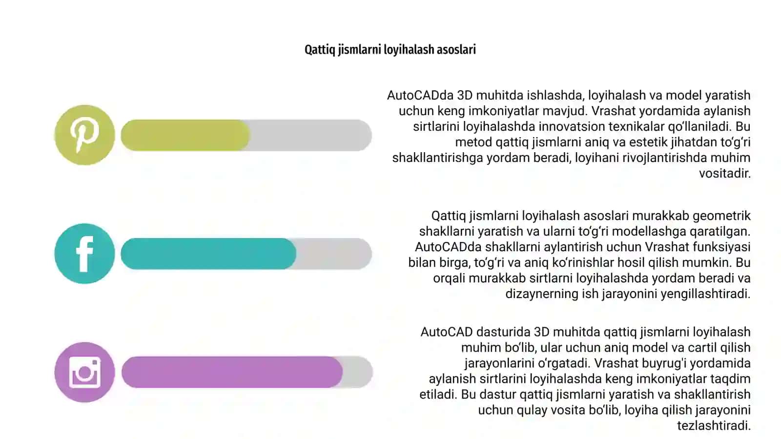 AutoCad 3D muhitda qattiq jismlarni loyihalash va Vrashat buyrug'ilari 4