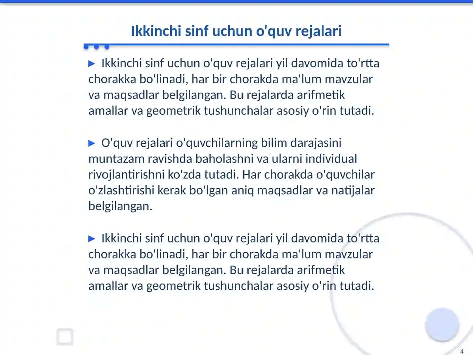 Ikkinchi sinf matematika dasturlari 4