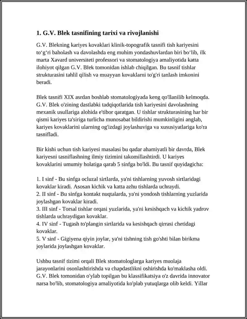 G.V. BLEK BOYICHA KARIES KOVAKLARINI KLINIK-TOPOGRAFIK TASNIFI 4