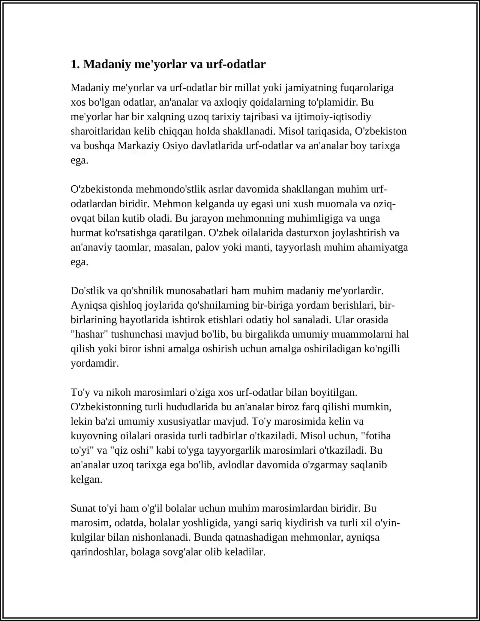 DUNYO XALQLARI MADANIYATIDAGI UMUMIYLIK VA FARQLAR MAVZUSIDA 4
