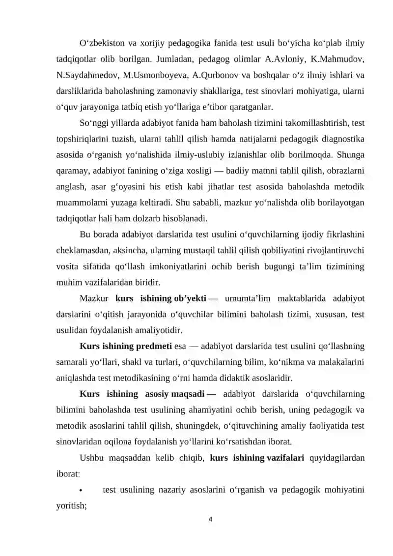 Adabiyot darslarida o‘quvchilar bilimini baholashning test usuli 4