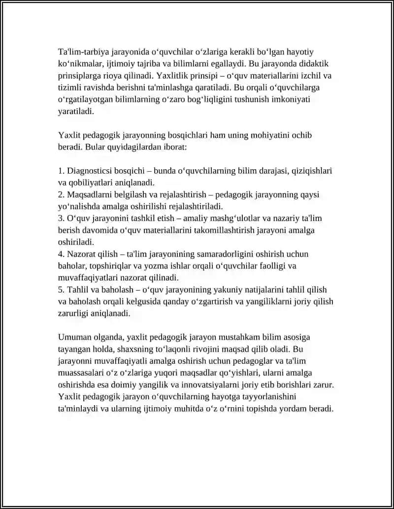 YAXLIT PEDAGOGIK JARAYON VA UNING ETAPLARI 4