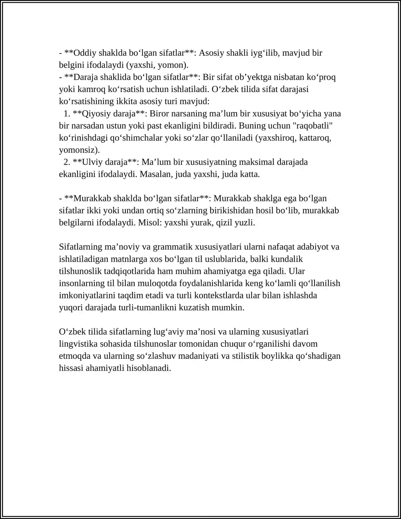 SIFATLARNING GRAMMATIK KATEGORIYALARI 4