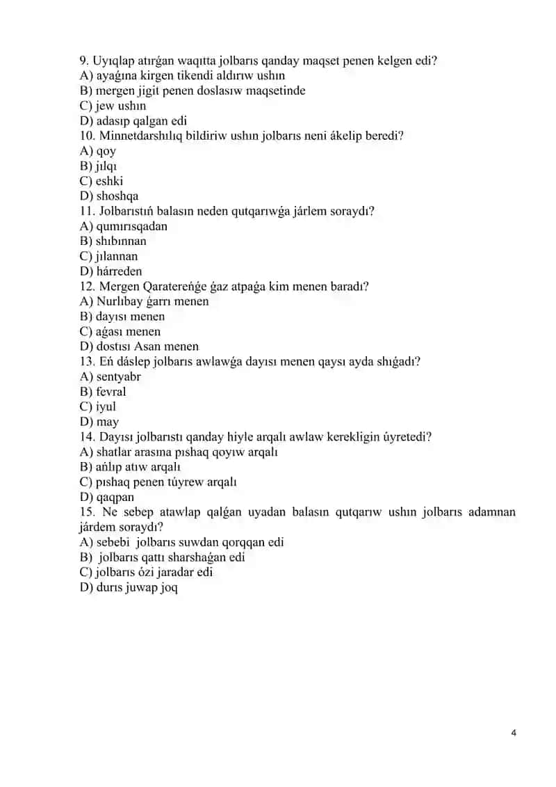 qoraqolpoq tilidagi test 4