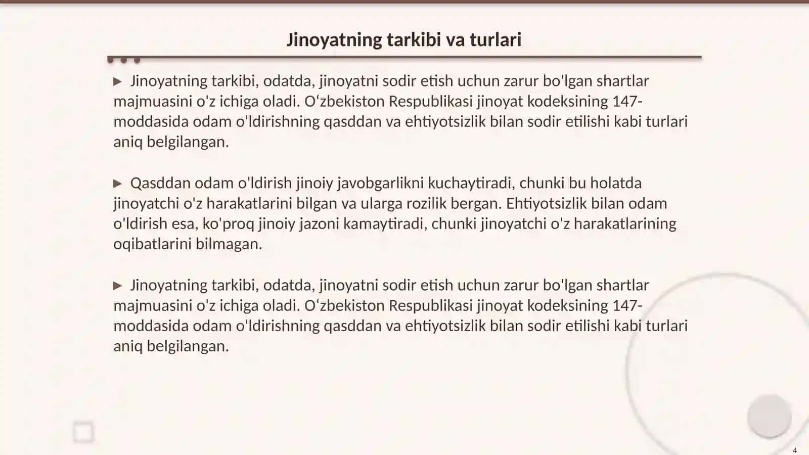 Oʻzbekiston Respublikasi jinoyat kodeksining 147- moddasi 4
