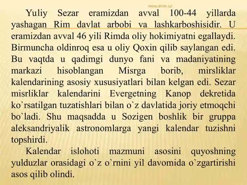 Yuliy Sezar va Papa Grigoriyning kalendar isloxatlari 4