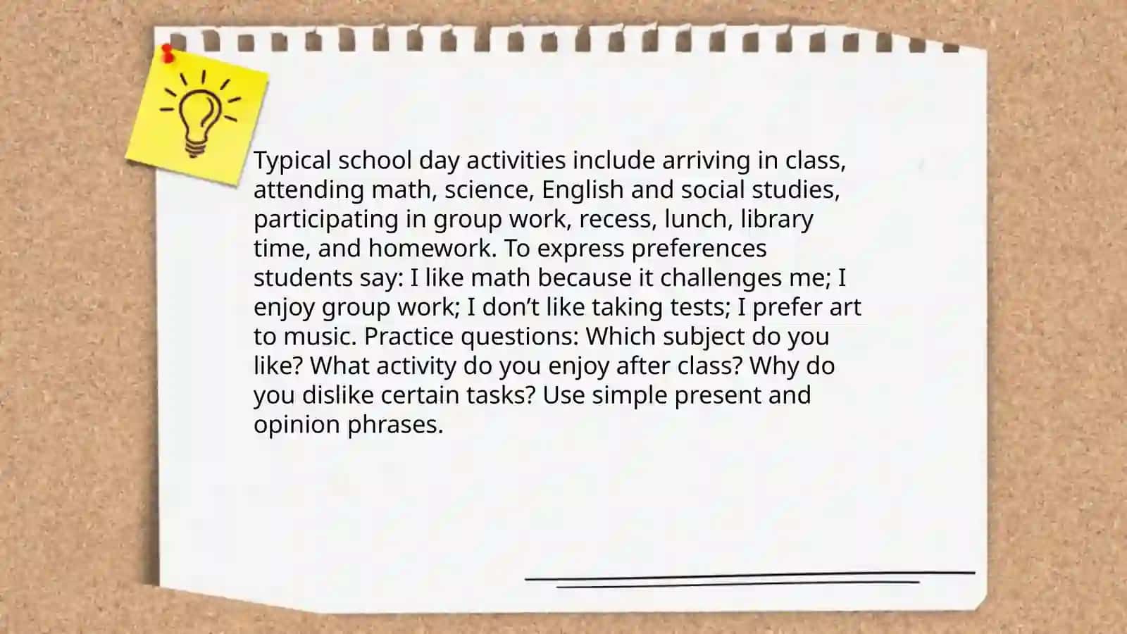 Daily activitiesExpressing like and dislike on daily activitiesFor 6-grade students 4