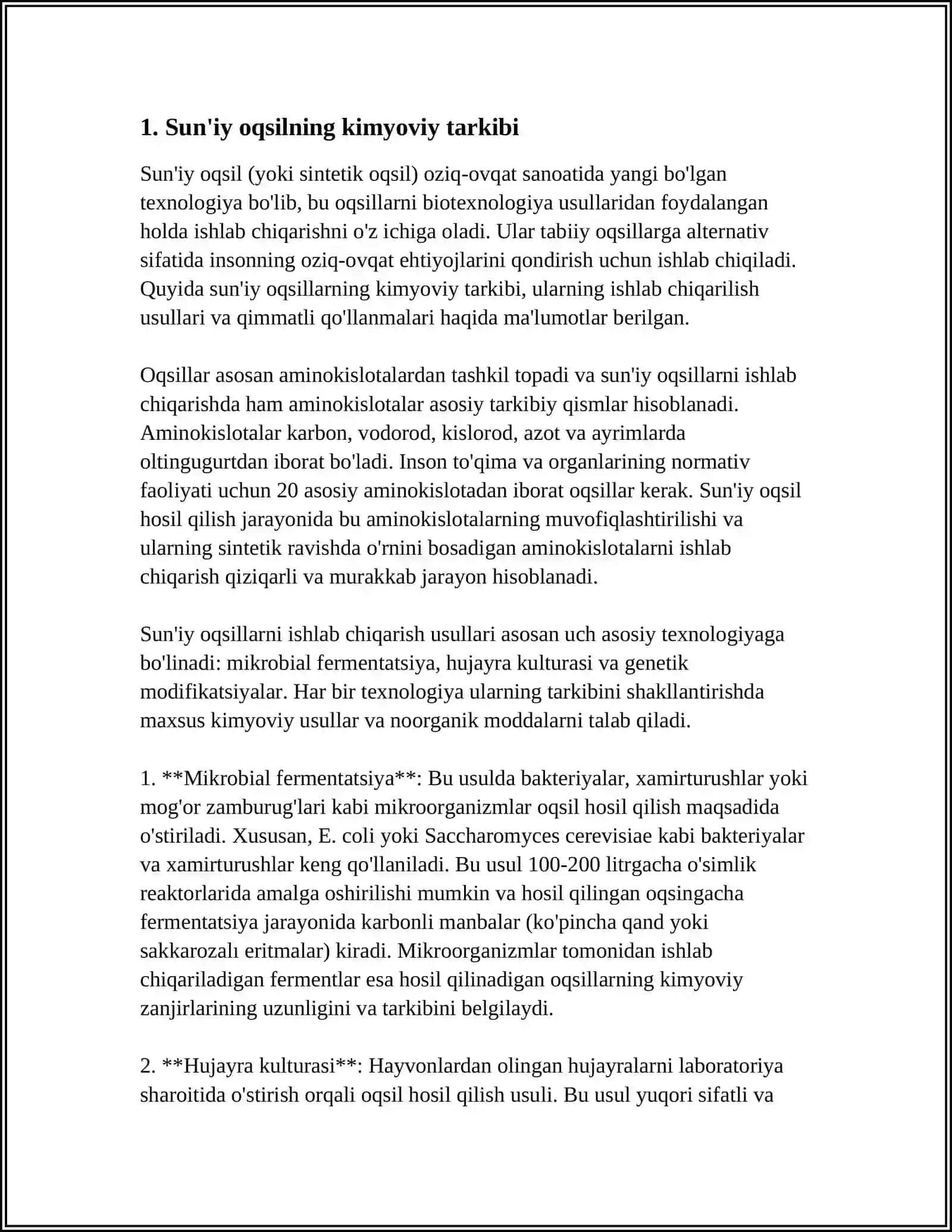 SUNʼIY OQSIL OZUQA MODDALARNING ISHLAB CHIQARISH VAKELGISIDAGI IMKONIYATLARI 4