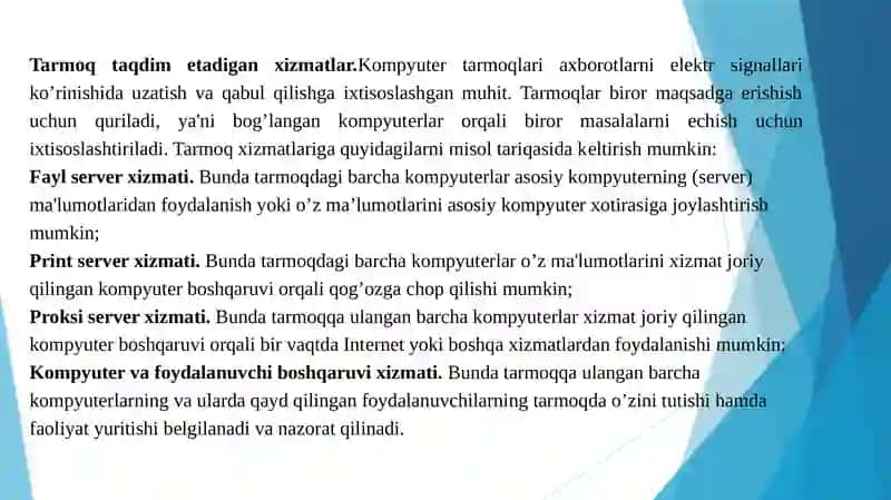 Kompyuter xavfsizligi vositalari. Tarmoq xavfsizligi vositalari. Tarmoq xavfsizligi xizmatlari. 4