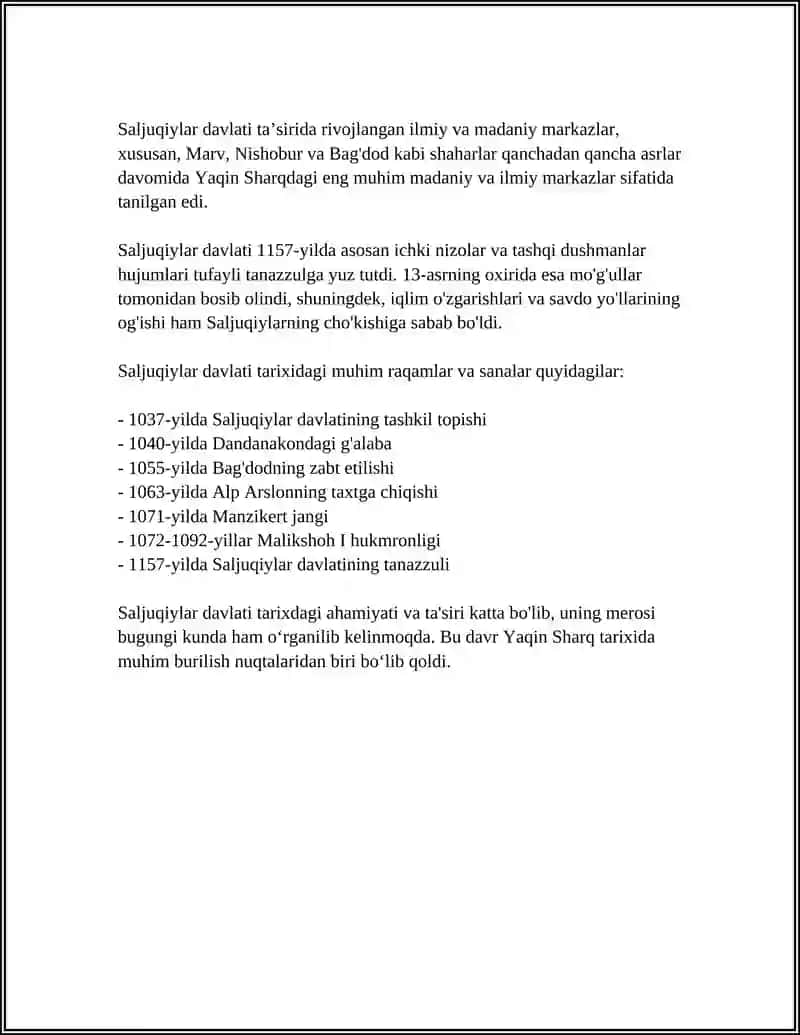 SALJUQIYLAR DAVLATI SHAJARASINI TUZISH 4