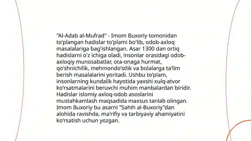 Imom Buxoriyning "Al-Adab al-mufrad"asari haqida tushuncha 4