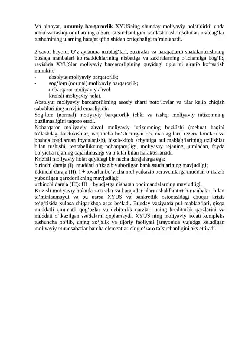 Korxonalar moliyaviy barqarorligining tahlili 4