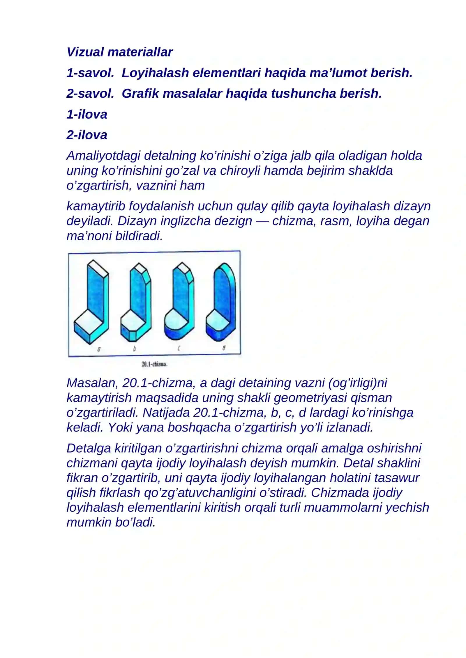 Loyihalash elementlariga doir grafik masalalar 4