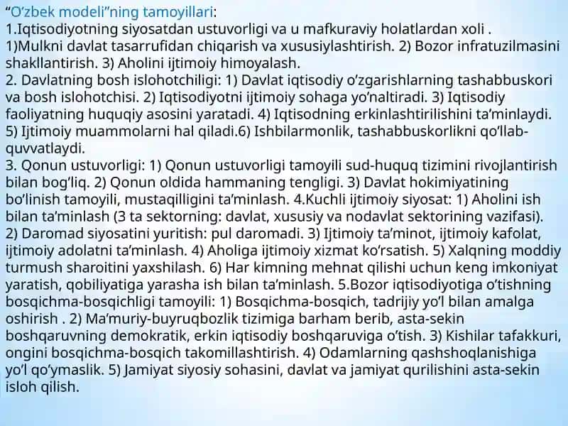 O'zbekistonning o'ziga xos taraqqiyot yo'llari 4